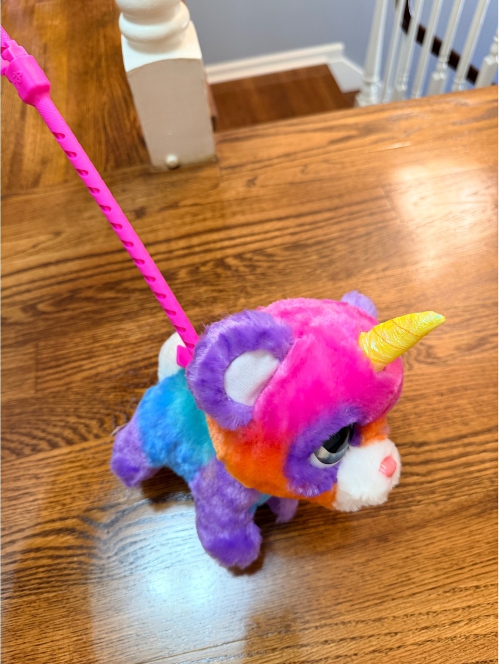 Colorful Plush Unicorn Puppy Toy with Large Eyes and Yellow Horn [COPY]